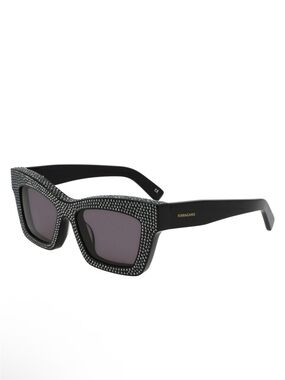 Salvatore Ferragamo Black Crystal-Studded Square Sunglasses